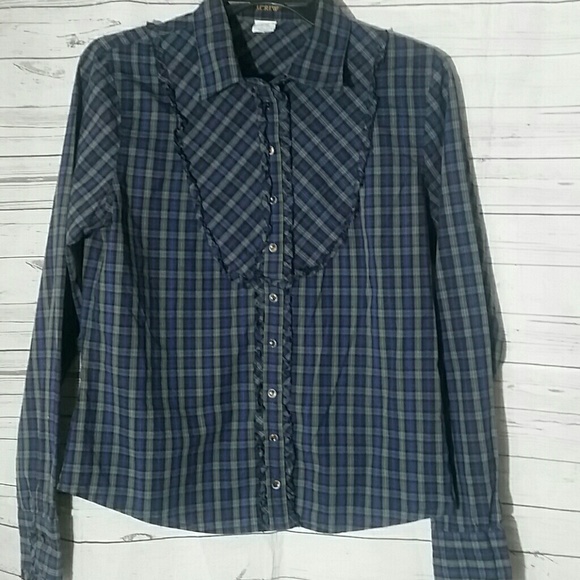 🌻J. Crew  Plaid Ruffle  Shirt Womens Size 8 - Picture 2 of 7